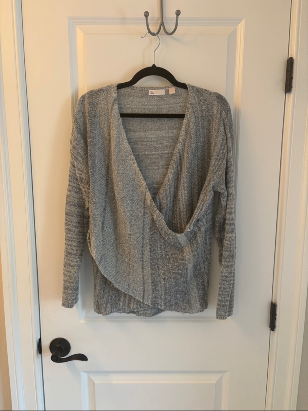 Chelsea28 Gray Draped V-Neck Knit Sweater